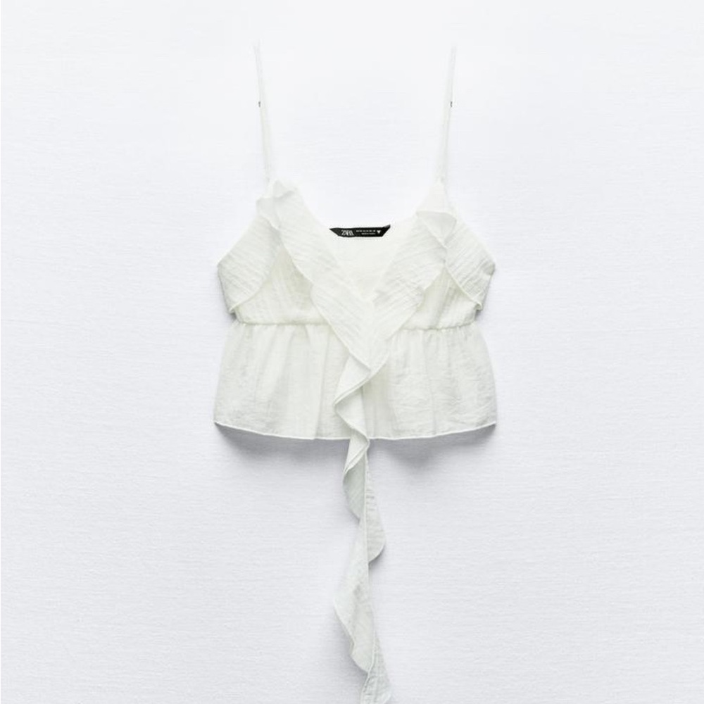 Zara Elegant White Ruffled Blouse